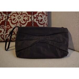 Park Avenue Int. Vintage Black Clutch Bow Pouch Hand Bag Leather Purse